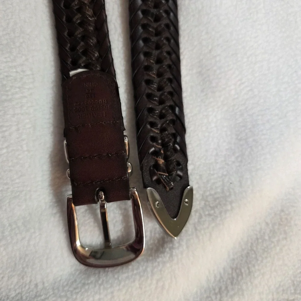 Men's Braided Leather Belt Brown Woven Buckle‎ Casual Dress Belt 44 Luxury